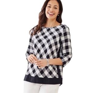 J. Jill Love Linen Black and White Plaid Blouse Sz L